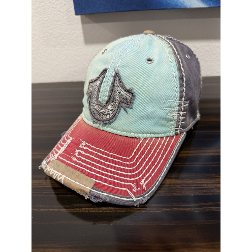 True Religion Logo Vintage Y2K Baseball Cap Trucker Hat Adjustable Leather Strap
